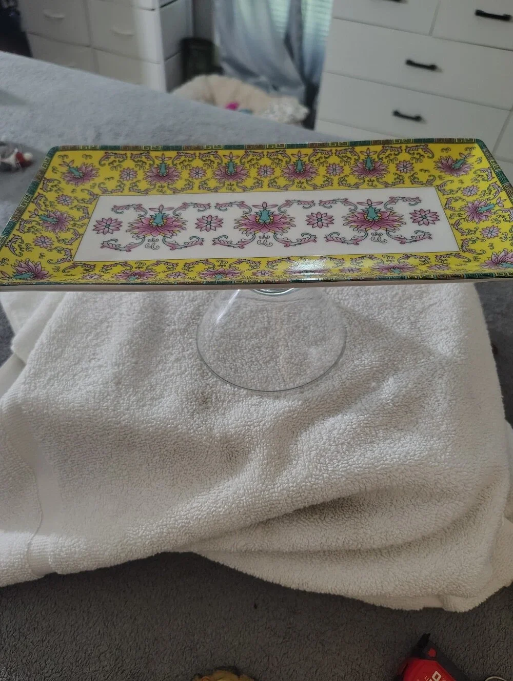 Cost Plus World Trinket Vanity /Serving Tray With A Glass Holder